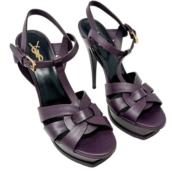 Saint Laurent YSL Tribute 135 Plum Purple Platform Strap Heels Sandals size 40 - Picture 7 of 15